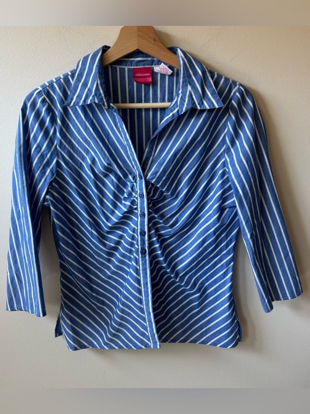 Xhilaration Blue & White Striped Button-Front Shirt